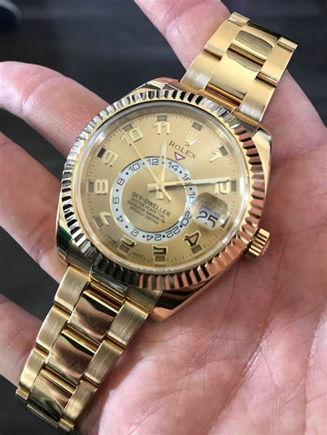 rolex sky dweller gold leather strap